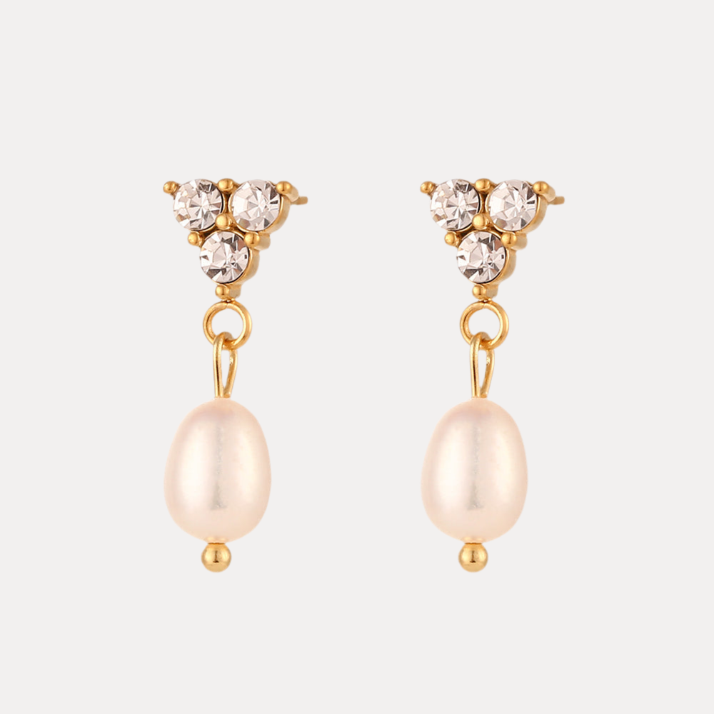 Freshwater Pearl Heart Drops in 18K Gold-Plating with Cubic Zirconia