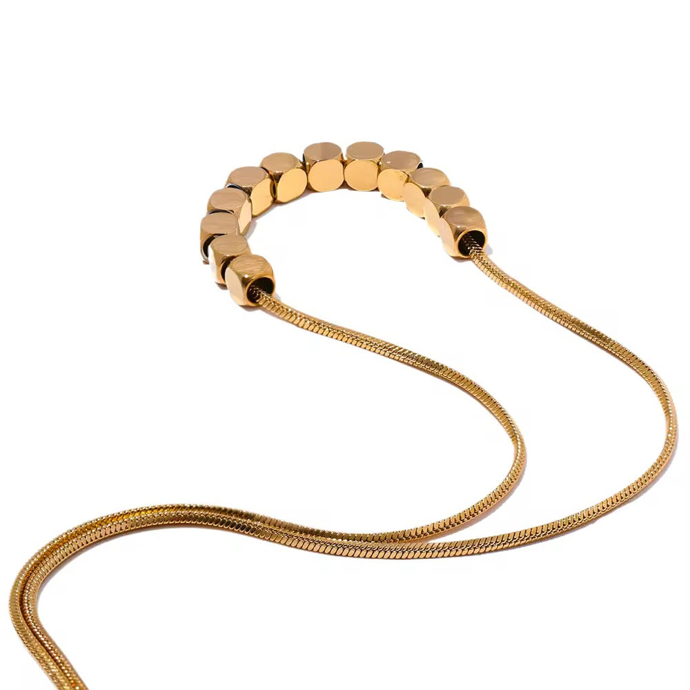18K Square Beaded Necklacd