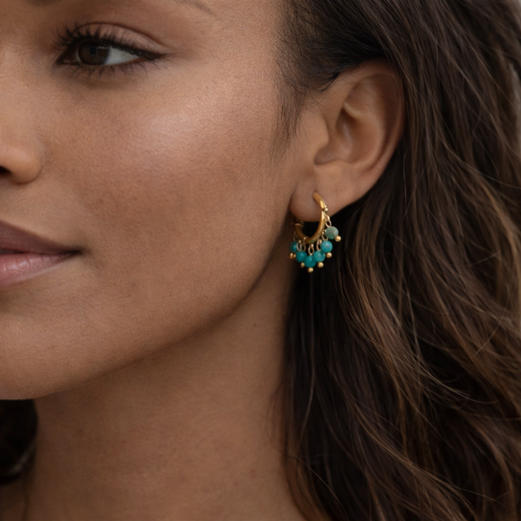 18K Turquoise Charm Huggies