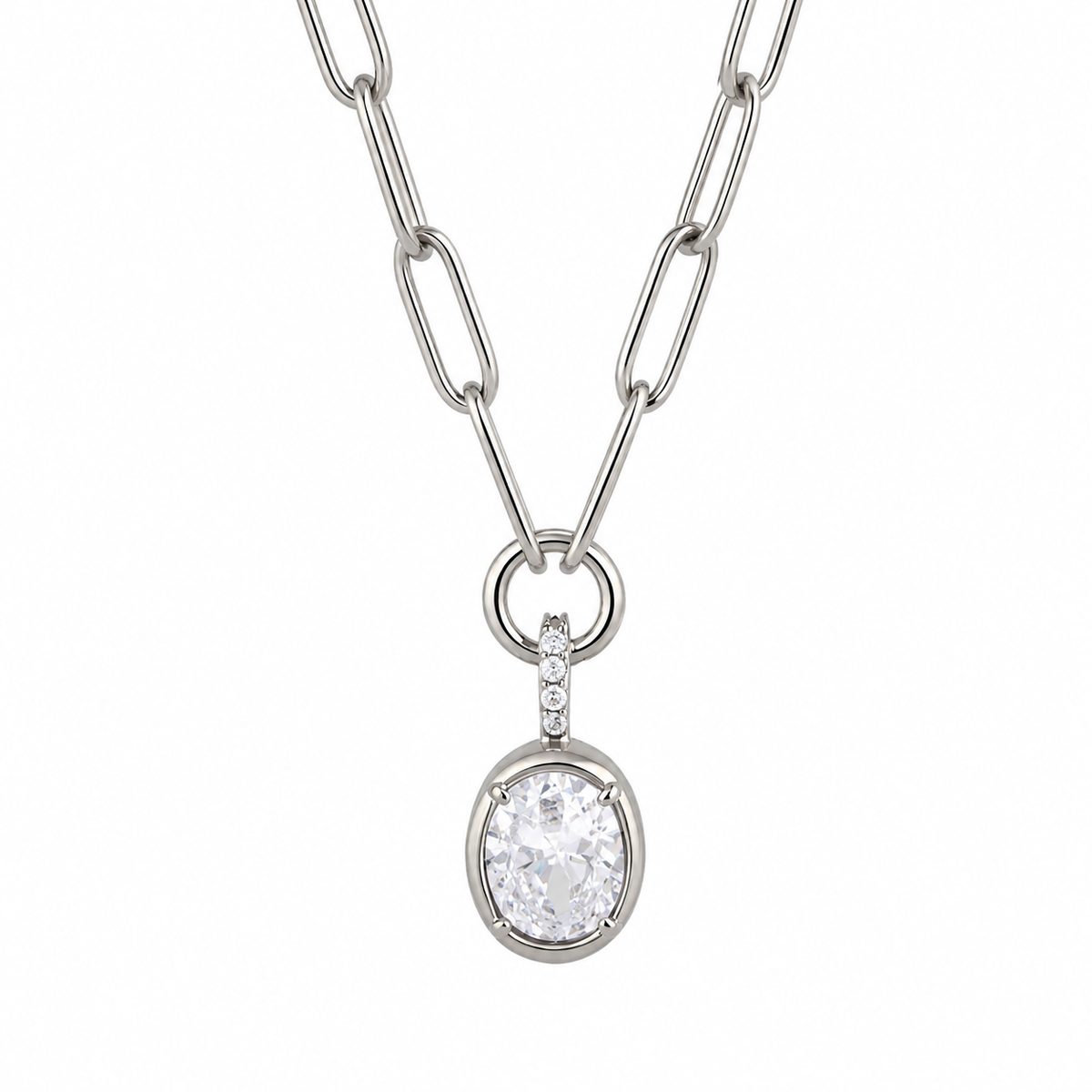 Silver Oval Paper Clip Necklace