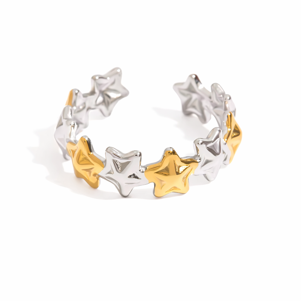 Two Tone Star Link Open Ring