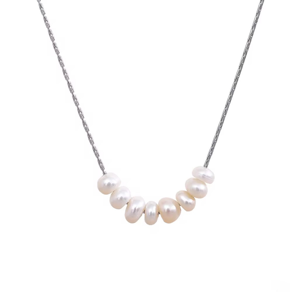 Silver Dainty Pearl Necklace