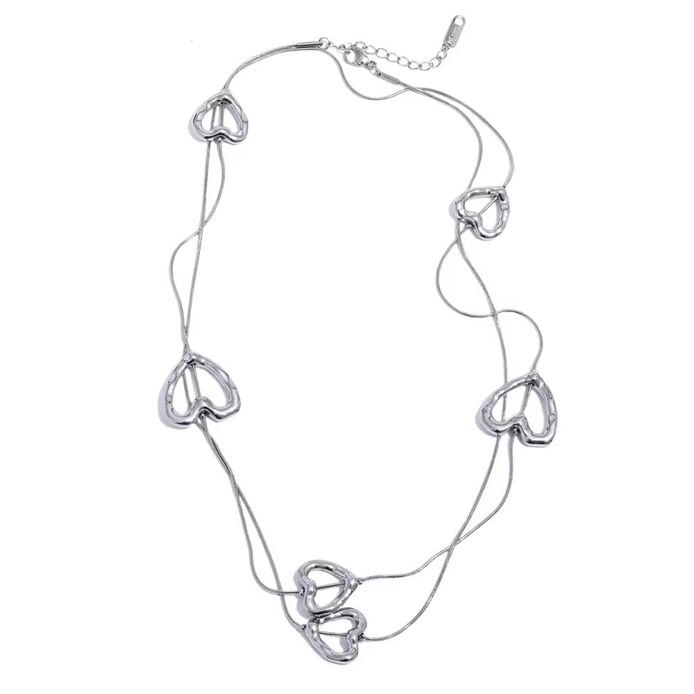 Silver Dainty Heart Long Necklace