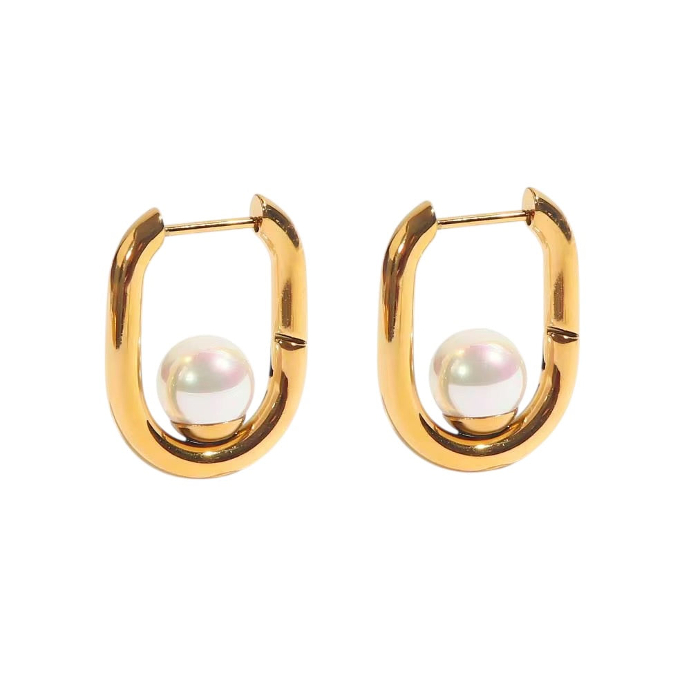 18K Oval Pearl Mini Hoops