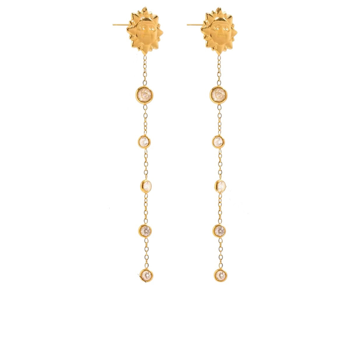 18K Sunburst CZ Drop Earrings