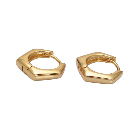 24K Gold Filled 13.5mm Rounded Hexagonal Huggie Earrings