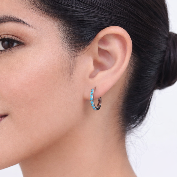 Silver Turquoise Lined Mini Hoop 17mm
