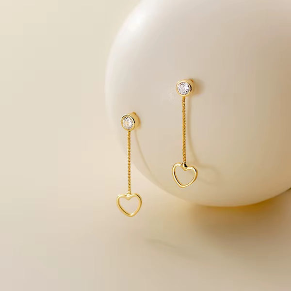 Bezel Heart Vermeil Drops in 18K Gold-Plating with Cubic Zirconia