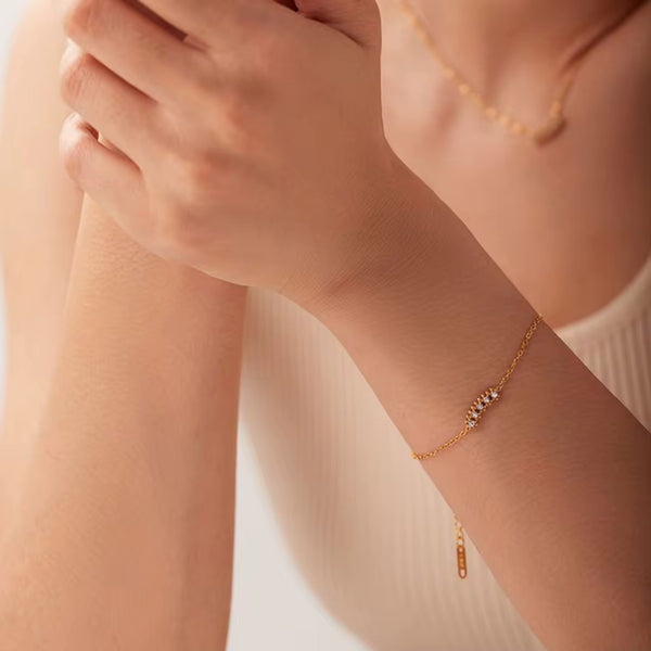 18K Dainty Bar CZ Bracelet