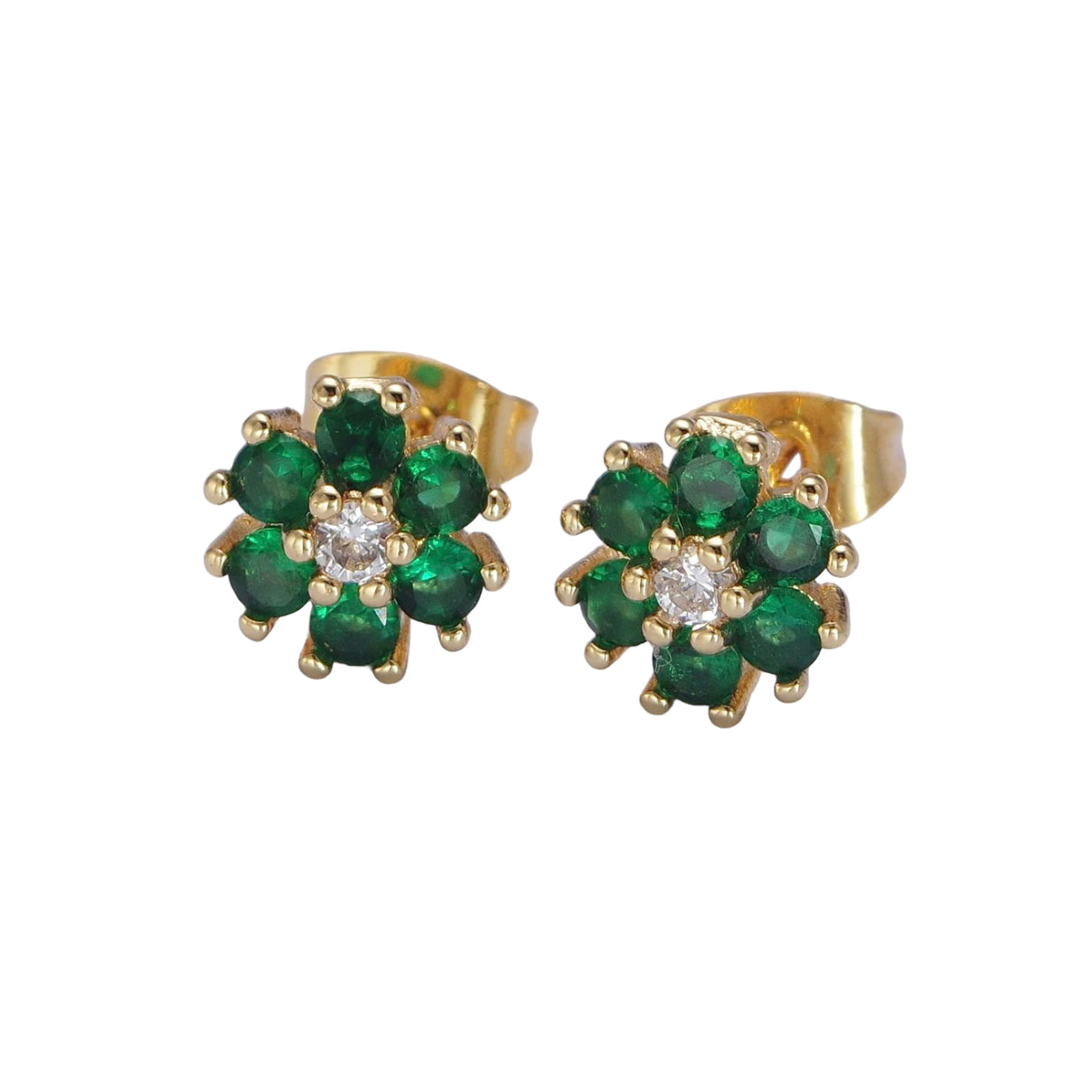 24K Gold Filled Dainty Emerald Green Flower Stud Earrings