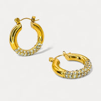 Circular Rhinestone Hoops in 18K Gold Plating