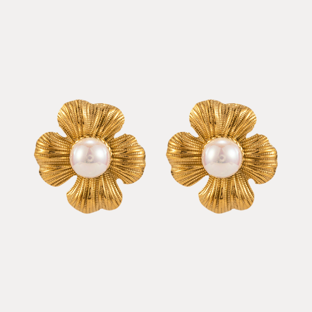 18K Flower Pearl Statement Studs