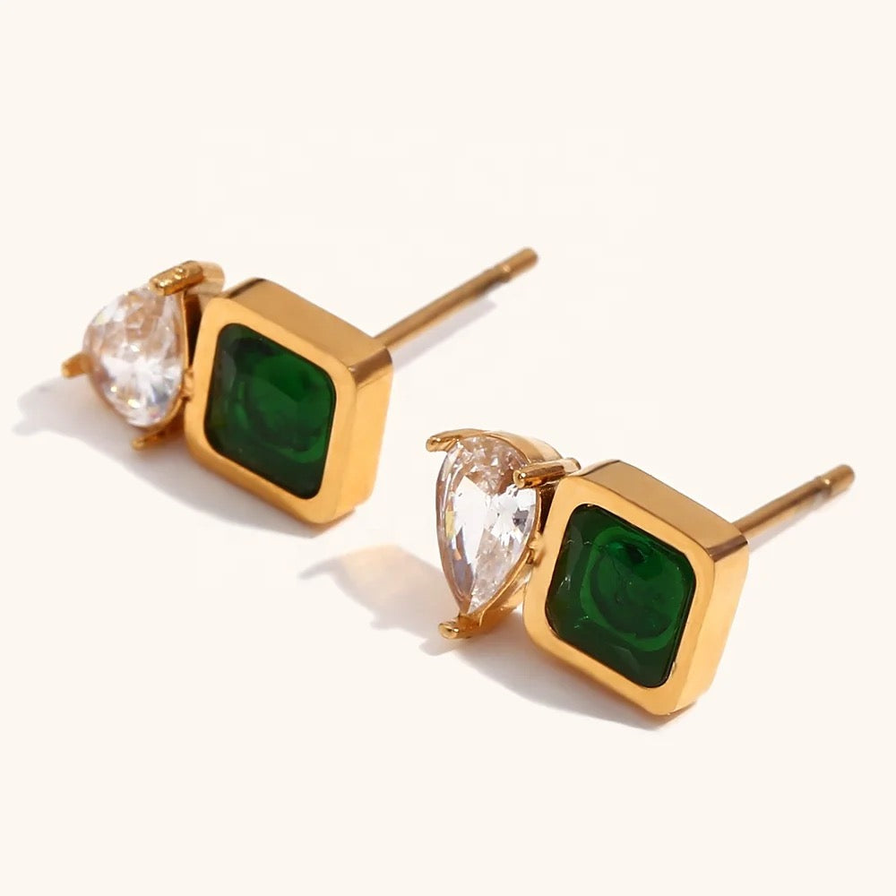 18K Square Zircon Waterdrop Earrings