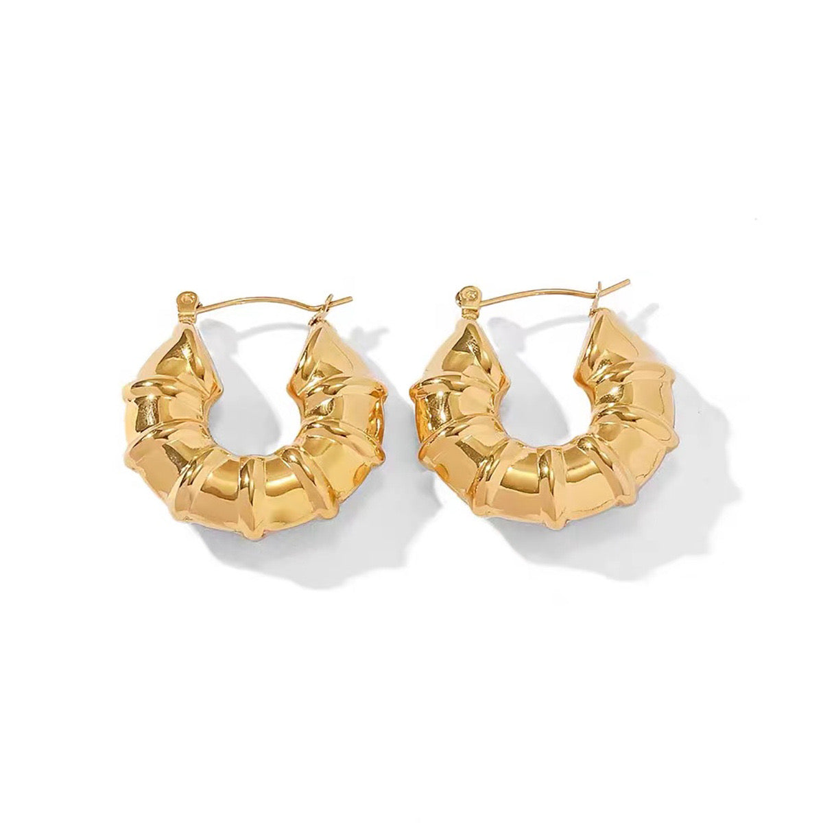 18K Chunky Bamboo Hoop Earrings