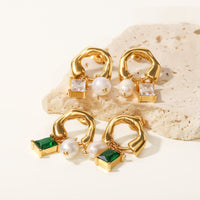 18K French Style Pearl Zircon Stud Earrings