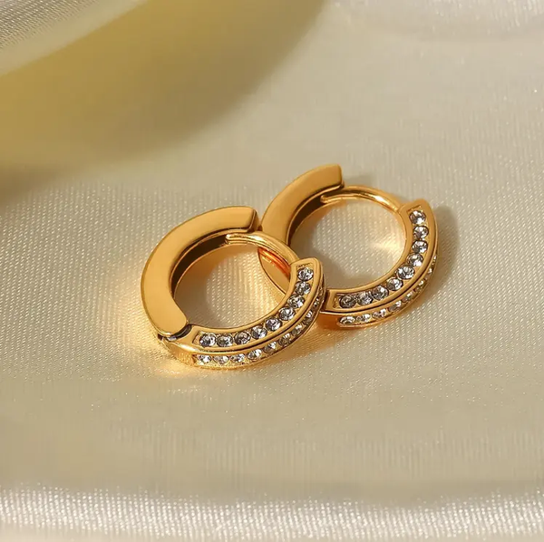 18K Clear Zircon Huggie Hoop Earrings