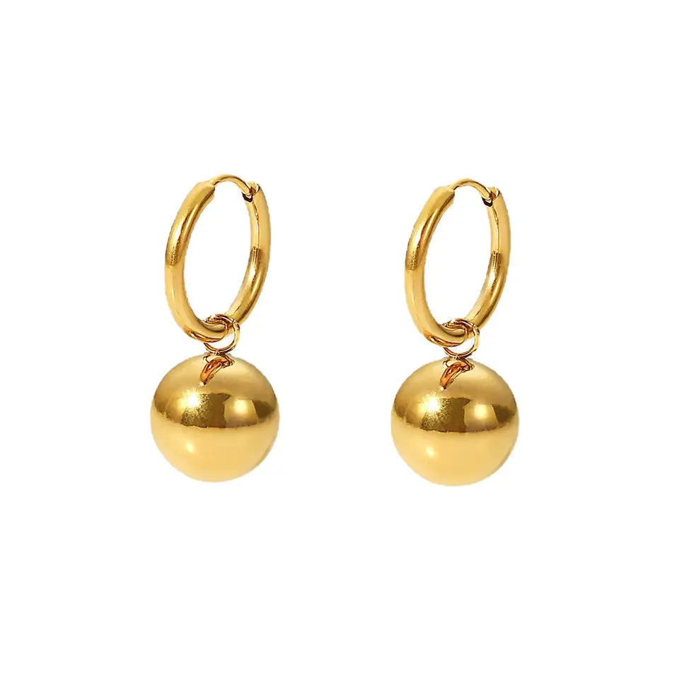 18K Two Tone Ball Drop Hoop Earrings