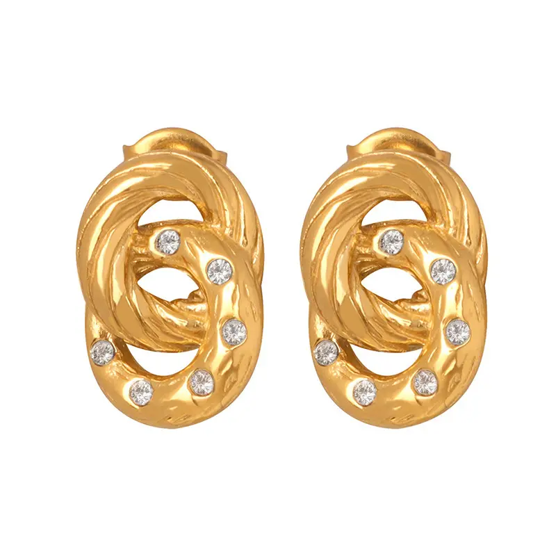 18K Double Ring Inlaid Zircon Earrings