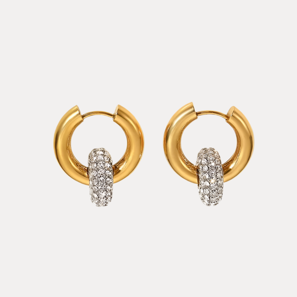 Double Hoop Drops in 18K Gold-Plating or Silver with Cubic Zirconia