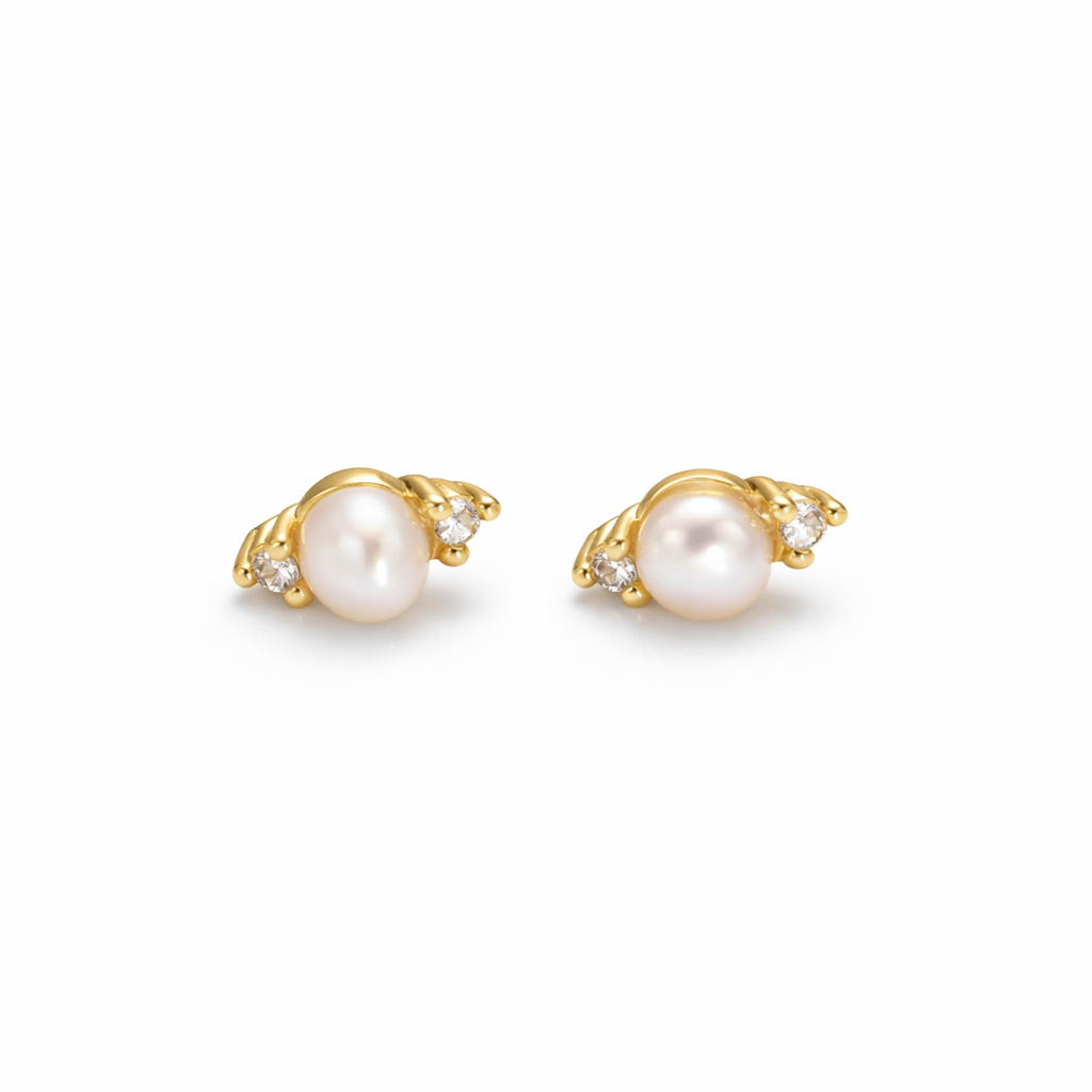 14K Mini Pearl Marquise Studs