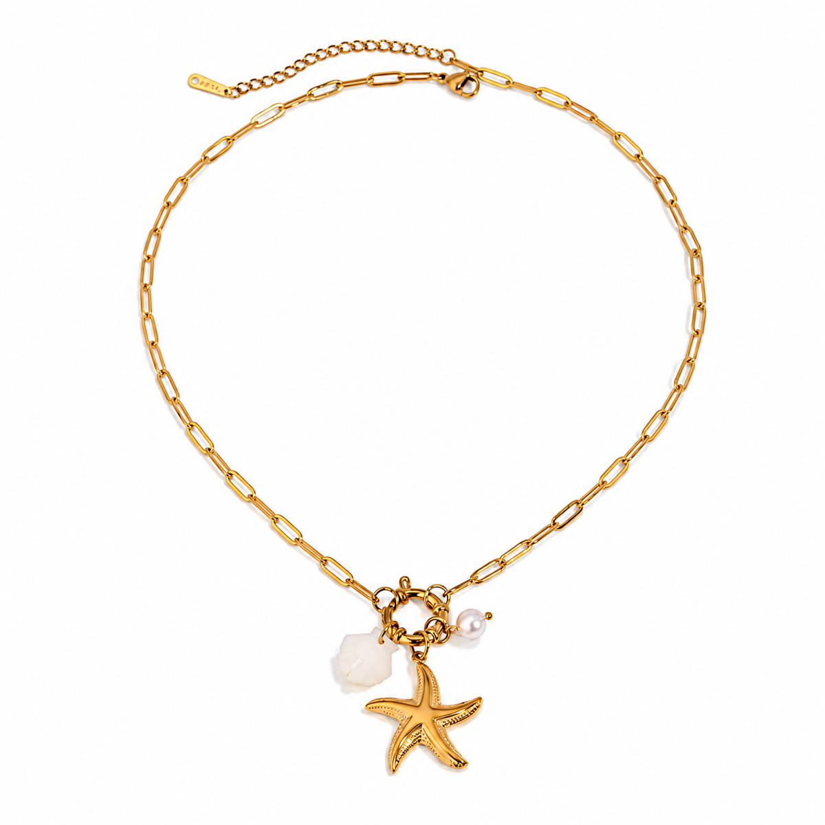 18K Starfish Shell Paperclip Necklace