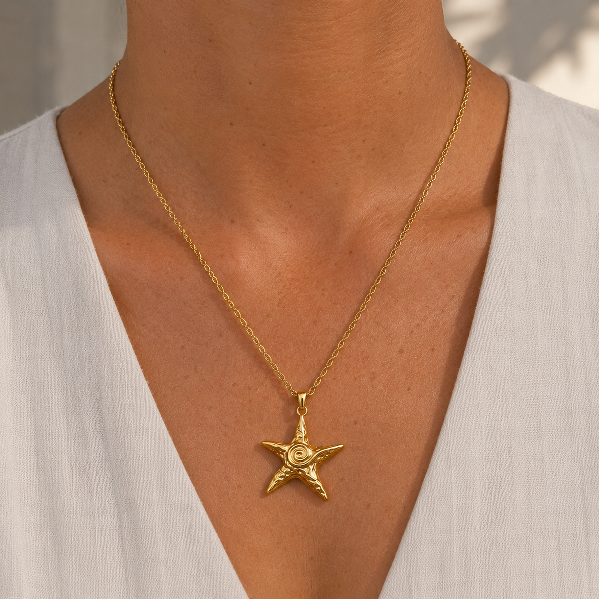 18K Star Fish Rope Chain Necklace