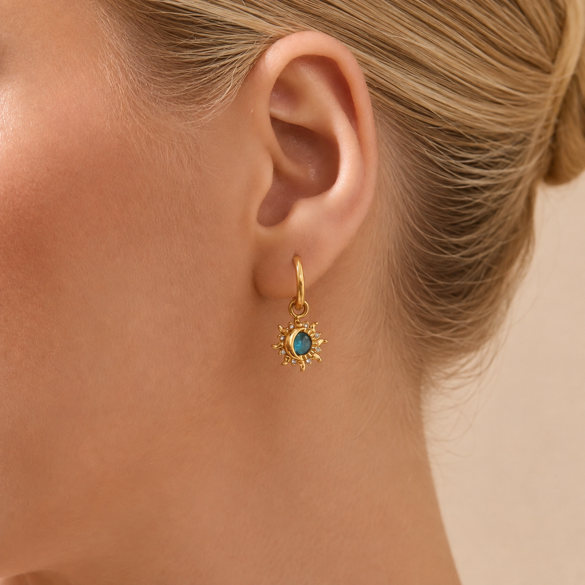 18K Celestial Blue Moon + Sun Earrings