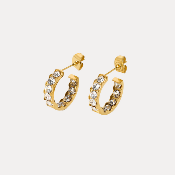 Lined Hoops in 18K Gold-Plating with Pearl or Cubic Zirconia