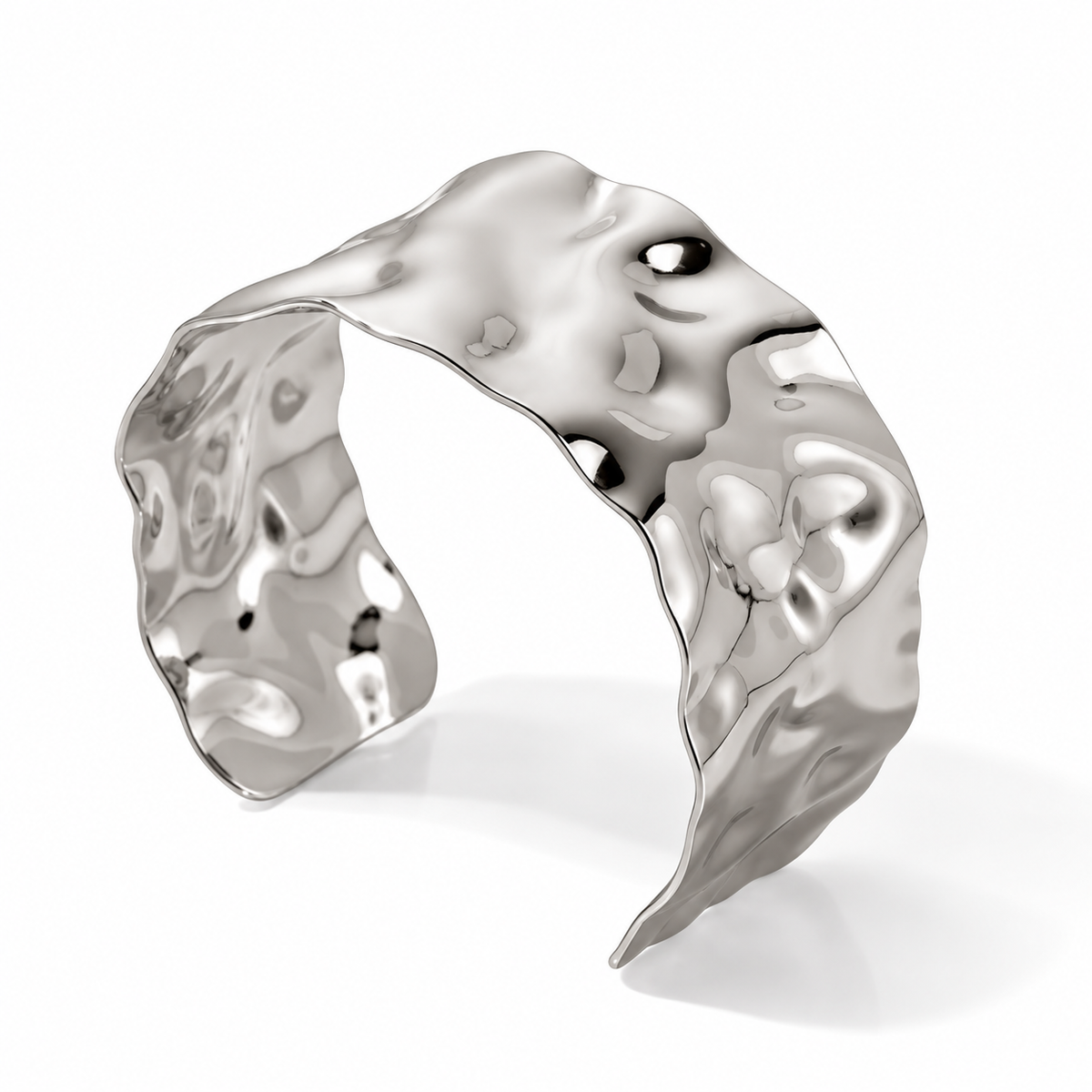 Silver Textured Open Geometric Bangle