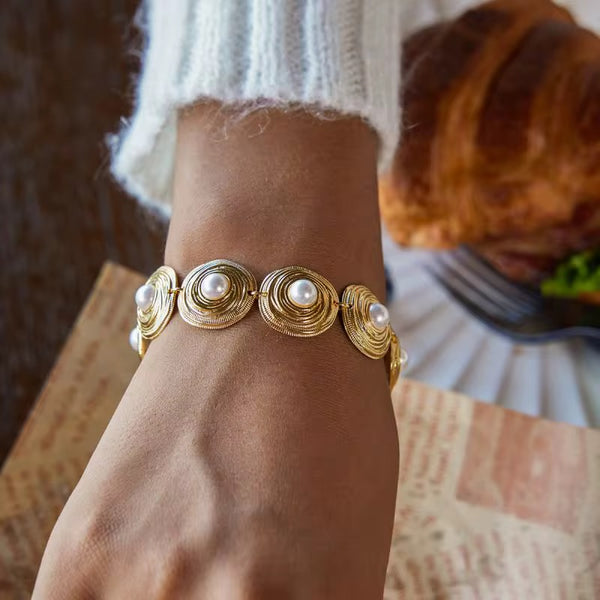 18K Round Pearl Statement Bracelet