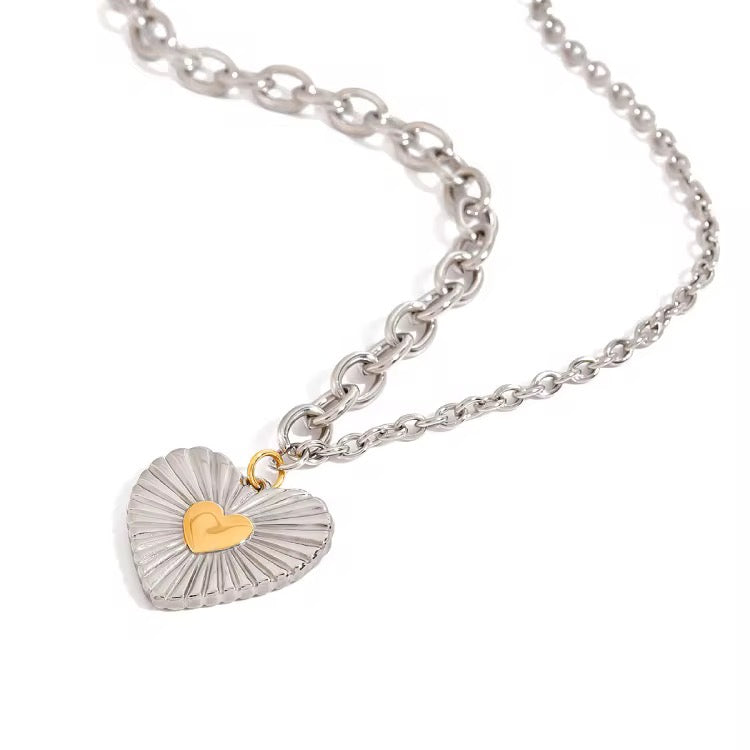 Silver Two Tone Heart Necklace