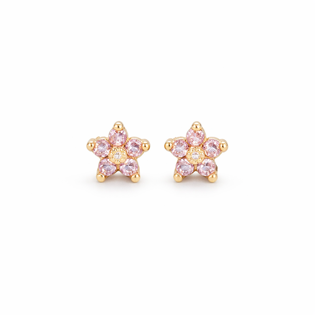 14K Pink Flower Studs