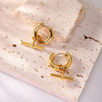 18K T-bar Huggie Hoop Earrings