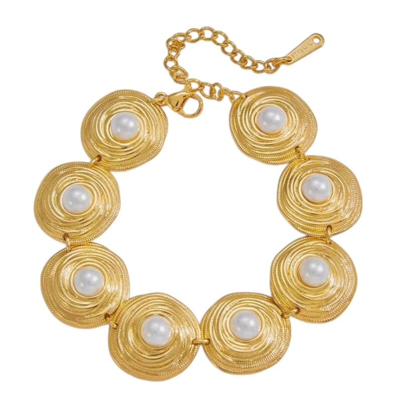 18K Round Pearl Statement Bracelet