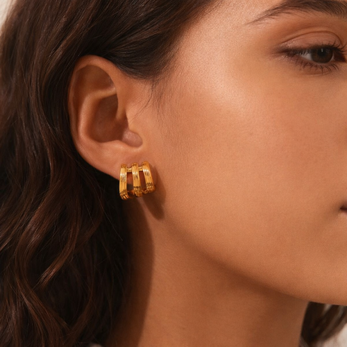 18K Triple Stripes Studs