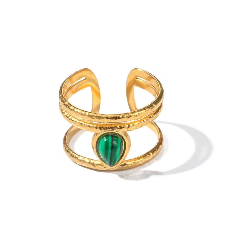 18K Layered Malachite Open Statement Ring