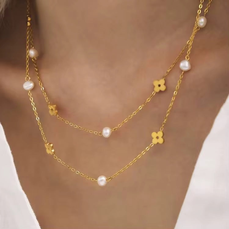 18K Lana Pearl Clover Necklace