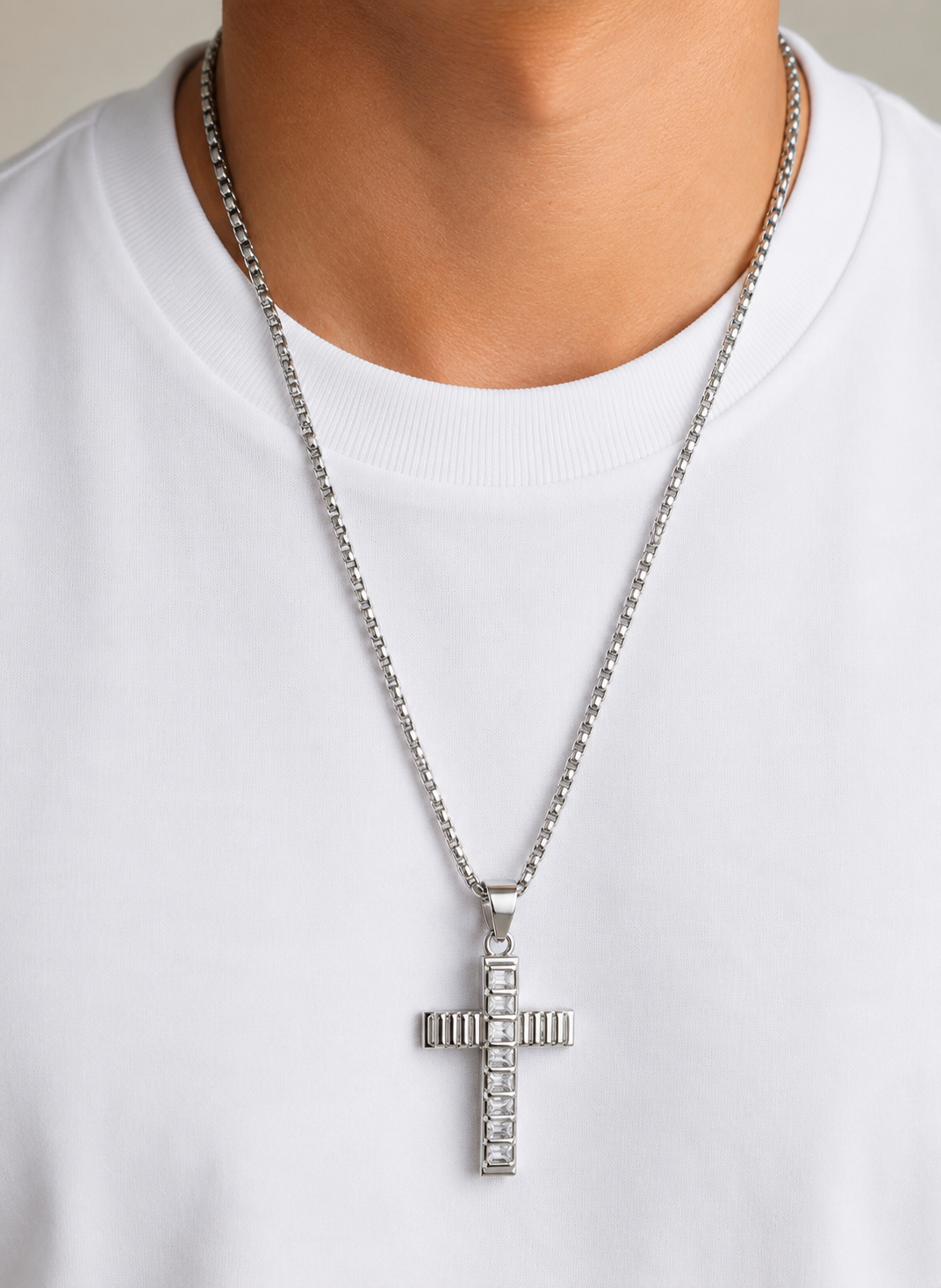 Baguette Cross Men Necklace