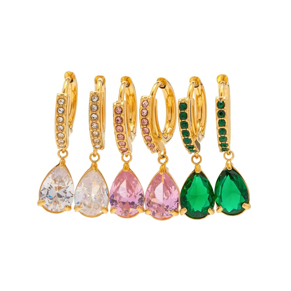 18K Zircon Water Drop Pendant Earrings