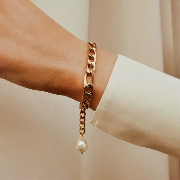 18K Cuban Pearl Bracelet