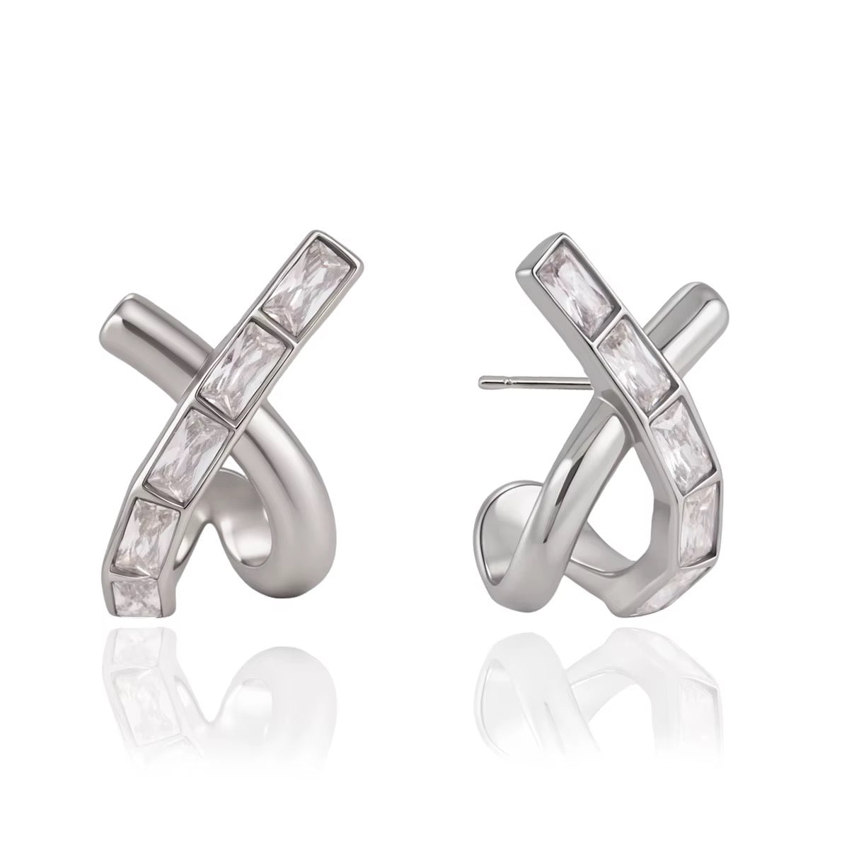 Silver Statement X Baguette Earrings