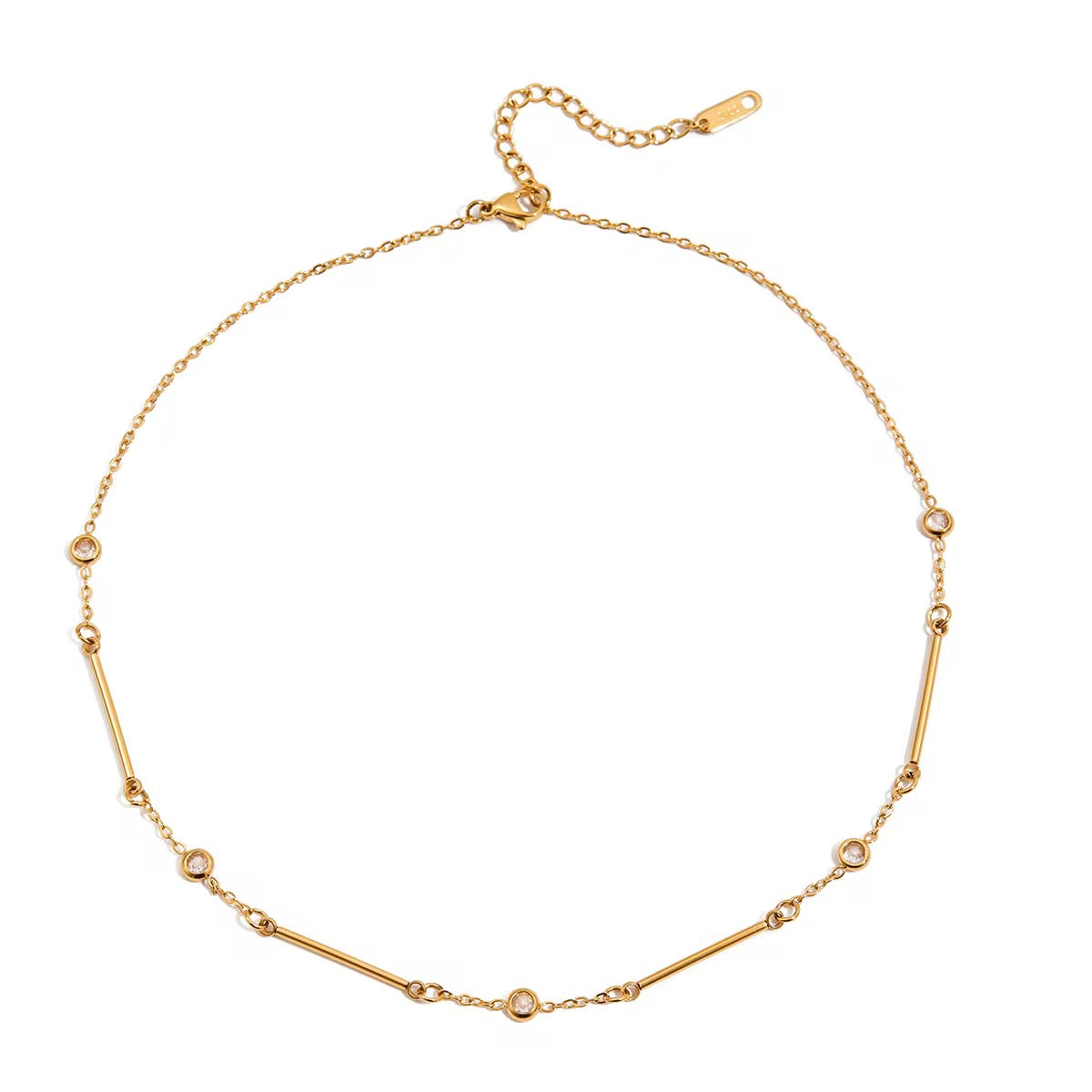 18K Dainty Bar CZ Necklace