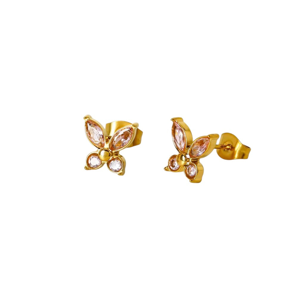 18K Tiny Butterfly Pink Studs