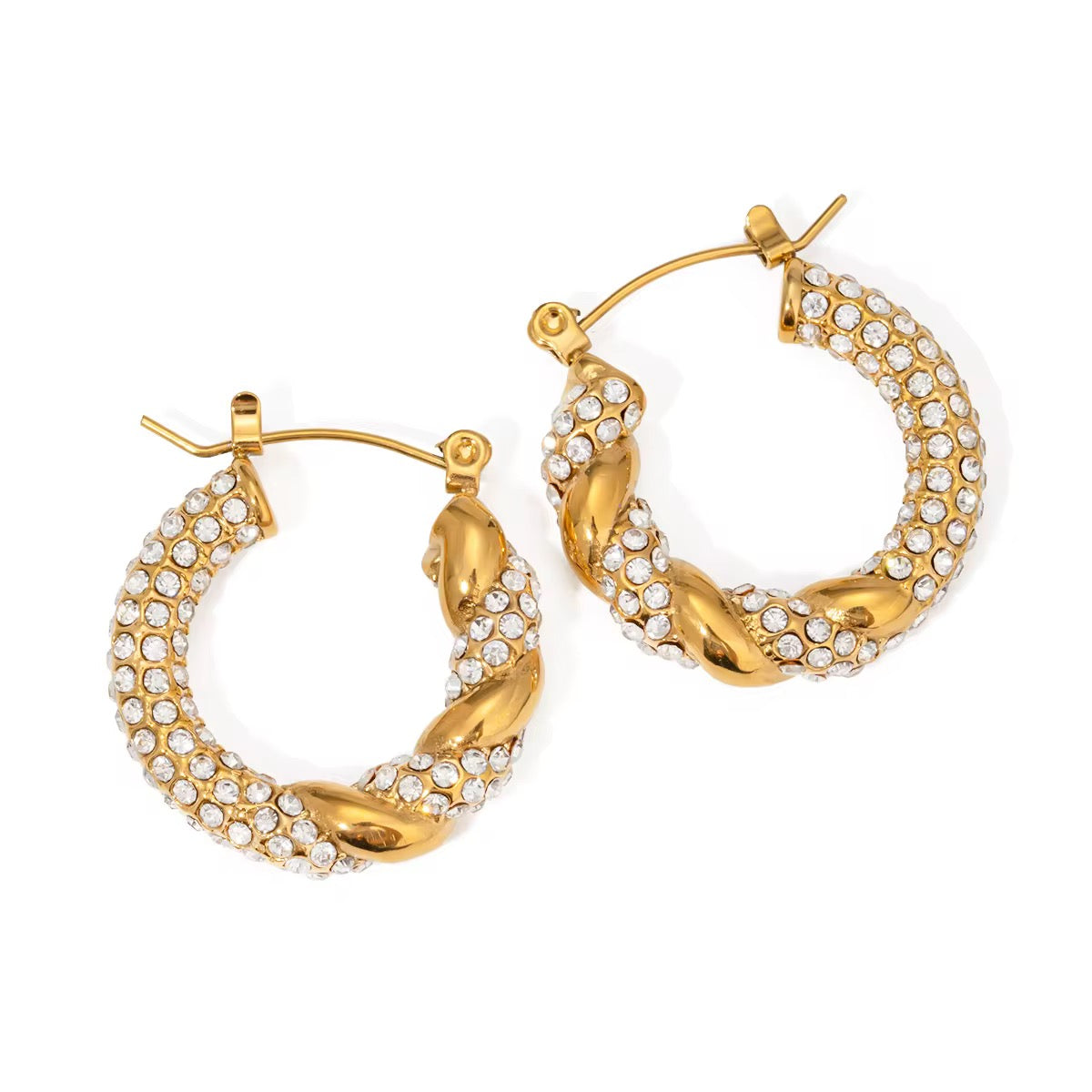 18K Loop CZ Paved Hoops