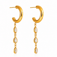18K C Hoop Teardrop Dangle Earrings