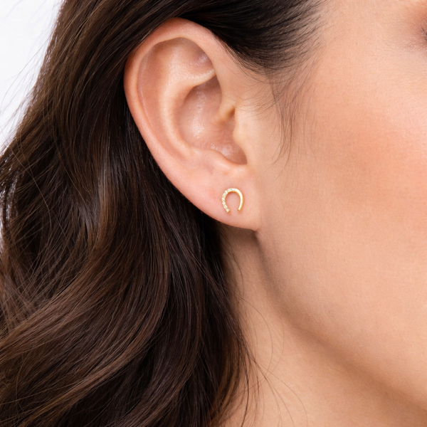 18K Horse Shoe CZ Mini Studs
