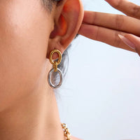 Two Tone Oval Layered Earrings