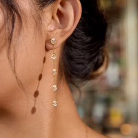 18K Oval Bezels Dainty Dangling Earrings