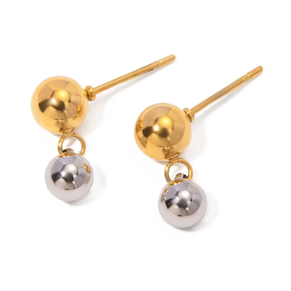 18K Double Mini Two Tone Ball Earrings