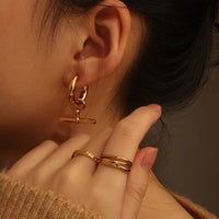 18K T-bar Huggie Hoop Earrings